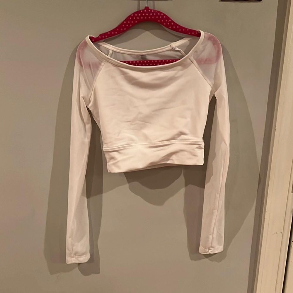 Kids Long Sleeve White Mesh Dance Bra